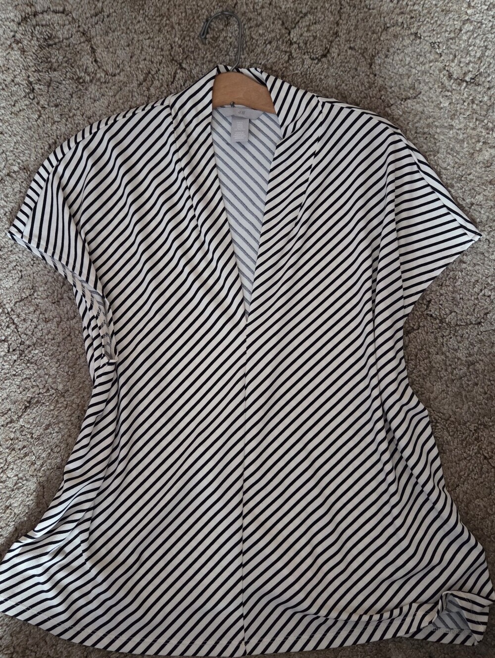H&M Black and Tan Diagonal Stripe V-Neck Blouse